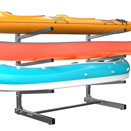 Ultrawall Kayak Storage Rack, Freestanding Kayak Rack for Garage, Adjustable Kayak Stand, Paddle Board Rack for Kayak, Canoe, Surfboard, 480lbs Capacity, Indoor & Outdoor Use, 3 Levels