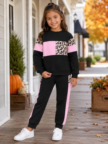 Image of Toddler Girls 2 Piece Cute Outfits, Crewneck Sweatshirt with Jogger Pants Kids Clothing Set for Fall Winter