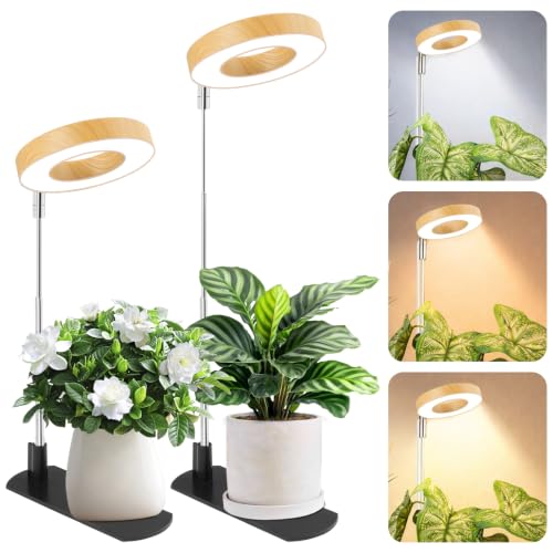 Image of LBW Grow Light for Indoor Plant, Full Spectrum Plant Light with Base, Height Adjustable Grow Lamp with Auto Timer 6 /8 /12 /16H, 3 Color,5 Dimmable Brightness, for Small Plants, Faux Bamboo Grain,2 Packs