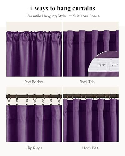 Image of Purple Velvet Curtains for Grils Bedroom Nursery, W52 x L108, 2 Pcs | Room Darkening,300GSM Soft Drapes for Bedroom Living Room, Modern Back Tab Pinch Pleat, Thermal Insulated, Window Treatment