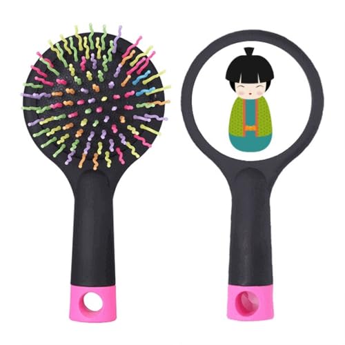 Brosse démêlante à coussin d'air anti-casse style poupée japonaise kimono vert
