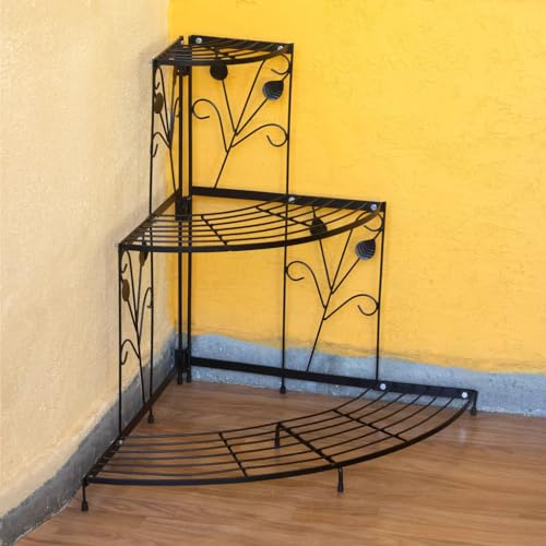 Image of Urban Plant 3 Tier Decorative Corner Pot Stand Metal Flower Pot Display Stand for Indoor and Outdoor Use
