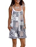 YESNO Women Summer Casual Loose Rompers Sleeveless Boho Floral Spaghetti Straps Shorts Overalls Jumpsuit with Pockets L PH2 CR260