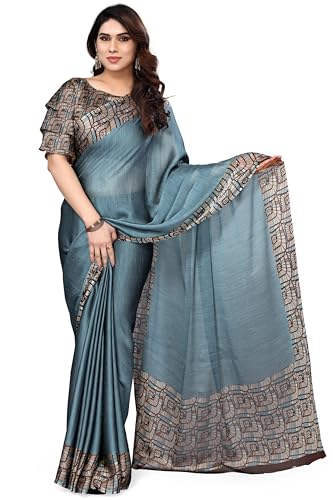 Image of MIRCHI FASHION Saree for Woman Chiffon Georgette Solid with Contrast Border | Lightweight Daily Wear Women's Sari and Printed Blouse Piece