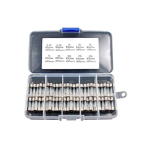 100Pcs Set 5x20mm Quick Blow Glass Tube Fuse Assorted Kits Fast-Blow Glass Fuses 0.2A 0.5A 1A 2A 3A 5A 8A 10A 15A 20A 30A Box(8A 100pcs)