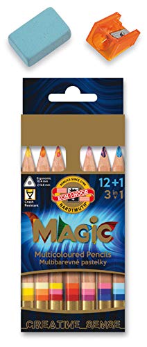 Koh-I-Noor Magic Natur - Lápices de colores (perfil triangular, 12 unidades, 1 difuminador)
