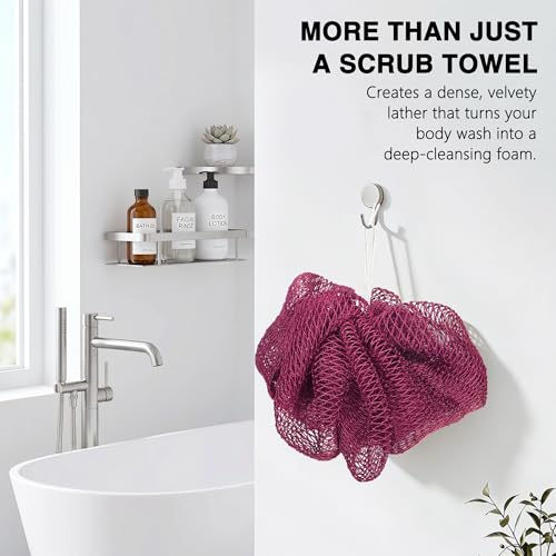 Image of UJFQBH African Net Sponge Authenti, Exfoliating Body Scrubber for Back and Hard to Reach Areas, Gentle Daily Exfoliation for Deep Cleansing, Quick Drying Shower Essential, Berry Pink 3 Pack