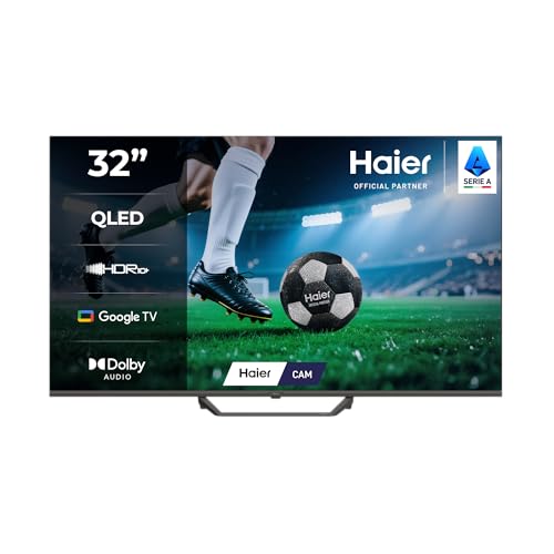Haier QLED 4K UHD H32S80EFX 32'' Smart TV, Google TV, Dolby Audio, HDR 10, Telecomando Smart, Google Assistant, Bluetooth 5.1, Gaming 120Hz, USB 2.0, DBX TV, HDMI 2.1 x 4