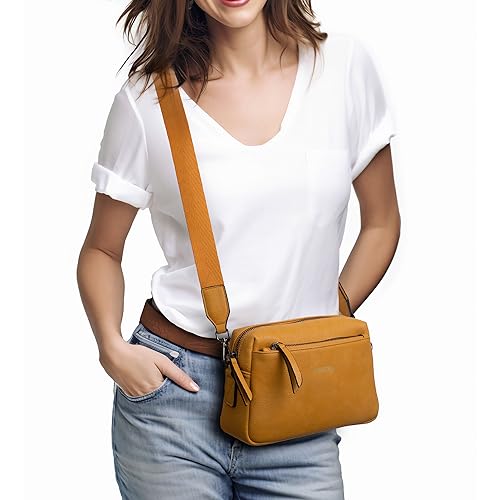 Image of Alldaily Small Triple Zip Crossbody Purse for Women, Vegan Leather Phone Bag with Wide Shoulder Strap