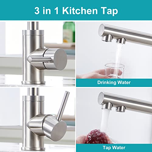 CREA-Grifo-Osmosis-Vias-Grifo-3-Vias-Giratorio-360-Grifo-Cocina-osmosis-con-Agua-Fria-y-Caliente-Grifo-Cocina-Fregadero-Osmosis-Acero-iInoxidable