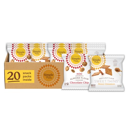 Image of Simple Mills Mini Choc Chip Cookie & Sweet Thins Variety Pack, 20ct, 0.8 oz | Bulk Size, 20 Individual Snack Packs, Certified Gluten Free, Non-UPF Verified, Great for Kids and Families, Lunchbox Ready