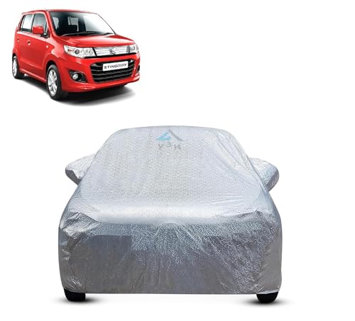 Image of 100% Waterproof Car Cover Compatible with Maruti Suzuki Wagon-R Stingray | All Weather, Dust Proof, UV Protective with Mirror Pocket (Silver Magic)