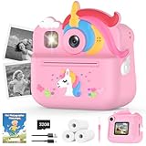 Fippesax Sofortbildkamera Kinder, 1080P HD Kinderkamera mit 32-GB-Karte, 48MP Selfie Kinderkamera Sofortbildkamera, Kinderspielzeug Einhorn Geschenke für Mädchen & Jungen von 3-12 Jahren