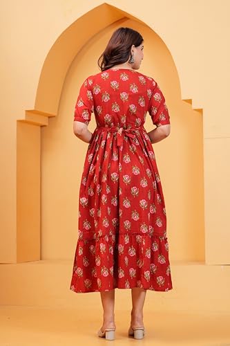 Image of THE Moon Star Women's Cotton Floral Printed Anarkali Maternity Feeding Kurti | Breastfeeding Dress for Mothers | Zipper Feeding Kurti, Nursing Kurti, Comfortable and Trendy Maternity Wear