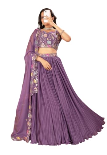 Zyxelvant New Bollywood Style Bridal-Wedding-Parties Lehenga Choli for Indian Women's& Girls Traditional Indian Dress (PURPLE, 42)