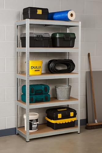5 Tier Storage Rack Heavy Duty Shelving Galvanised Steel Garage Shelves | Heavy Duty Shed Storage Racking Shelf | For Warehouse, For Workshop | For Office (Silver, 150cm x 70cm x 30cm, Pack of 1) - Image 3