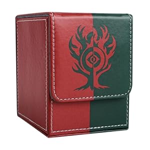 Magnetic Card Deck Box with 2 Dividers, Holds 100+ Double Sleeved Cards, PU Leather Deck Case Fits for MTG Commander Decks and Magic Cards, Red/Green