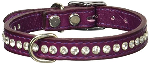 Image of Signature Leather Crystal Dog Collar, Grape Solid Grain Leather, Fits 9.5 inch-11.5 inch Neck Size, 14 inch Overall Length