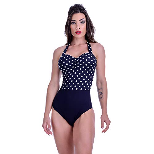 Maiô Com Bojo Frente Única Poá Listrado Preto Summer Soul (P)