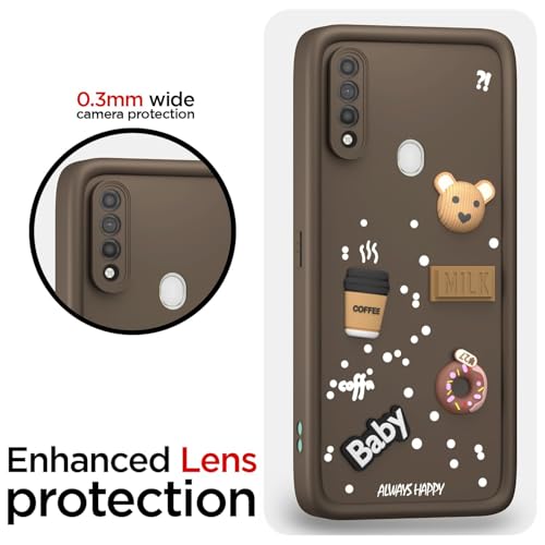 Image of Bintage Cute Fun Ball | Taddy Cartoon 3D Smiley Coffee Cup | Milk Donut | Full Camera Protection Back Cover Compatible for Oppo PDBM00 / Oppo A8 / A31 - Brown