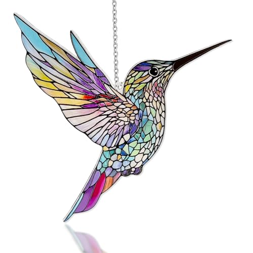 Hummingbirds Suncatcher Stained Glass Hummingbird Suncatcher Ornament Hummingbird Suncatcher for Grandma/Mom/Women (Colorful)