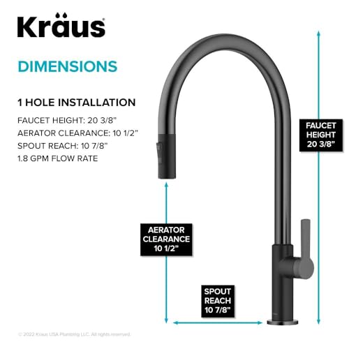 Image of KRAUS Oletto High-Arc Single Handle Pull-Down Kitchen Faucet in Matte Black /Spot Free Black Stainless Steel, KPF-2821MBSFSB