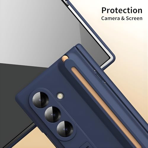 Image of Premium Hybrid Case Compatible with Samsung Galaxy Z Fold 6- S Pen Compatible, Tempered Glass Protector, Built-in Kickstand & Anti-Scratch Comfortable Grip (Blue, Samsung Galaxy Z Fold 6)