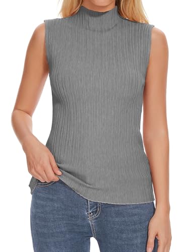 Image of Biffexu Womens Textured Tank Top Mock Neck Sleeveless Slim Fit Vest Top | Trendy Lightweight Pullover Sweater T-Shirt Business Casual