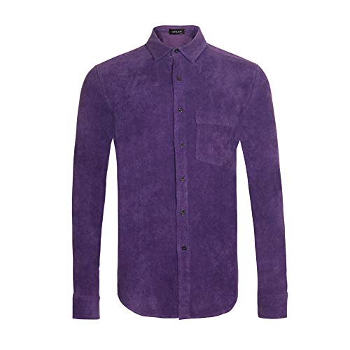 Upaan Men'S Corduroy Button Down Regular Fit Solid Long Sleeve Workwear Casual Shirts Purple cover
