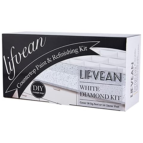 LIFVEAN Granite Countertop Paint Kit - White Diamond Counter Top Refinishing Kit DIY Countertop Resurface Kit Works on Kitchen Bathroom Granite, Marble Corian and Other Natural Stone Surfaces Cover