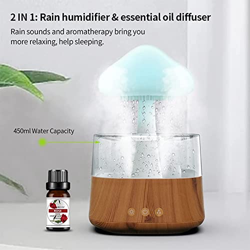 Ahegas Rain Humidifier Diffuser With 7 Colors Night Lights,Essential Oil Aroma Therapy Diffuser With Remote Control,Timming, Mushroom Humidifier (Color : Wood) #TOP2