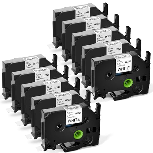 Upwinning Compatible with Brother P-Touch Tape TZe-231 TZ-231 AZe231 12mm, Compatible with Brother Label Printer Tape Black on White 12mm 0.47 Laminated, 10-Pack
