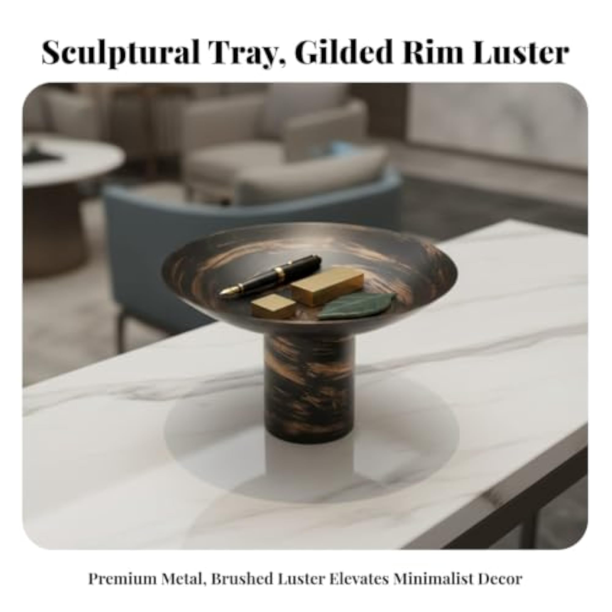 Elevated Pedestal Tray, Round Decorative Tray for Coffee Table