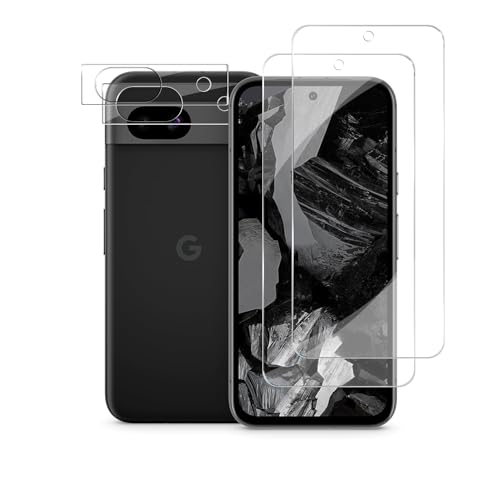Pixel 8a Tempered Glass Screen Protector + Camera Lens Protector [ 2 + 2 Pack ][Fingerprint Unlock] [Anti-Scratch] [Case Friendly] Clear HD Protective Film for Google Pixel 8a 5G