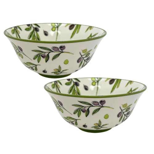 Set of 2 Olive Grove Fine China Serving Bowls, 16cm Ceramic Cereal Bowls
