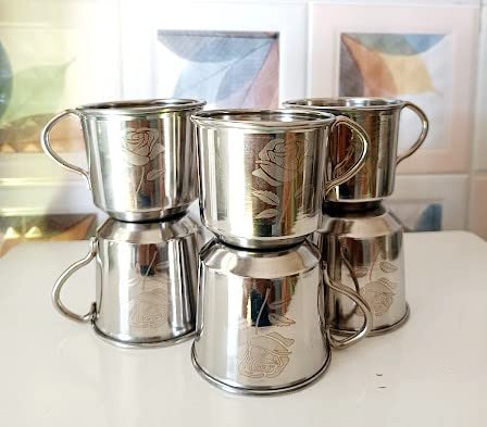 Anixa Creation Steel Cups Set of 6 | Stainless Steel Tea Cups Set of 6 pcs | Steel Tea Cup Set of 6 |Coffee Cups | Cup Set of 6 Latest Stylish Design - Laser 1