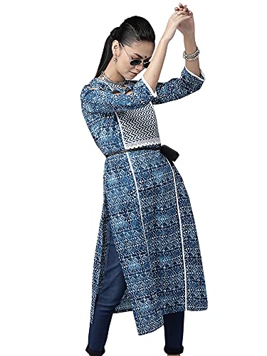 Image of INDO ERA Women's Cotton Straight Fit Printed Calf Length Straight Kurta(KT0NB2169)