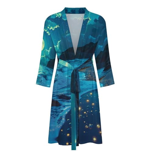Beach in Moonnight Funny Men's Robe Soft Lightweight Bathrobe Long-sleeve Spa Robes4