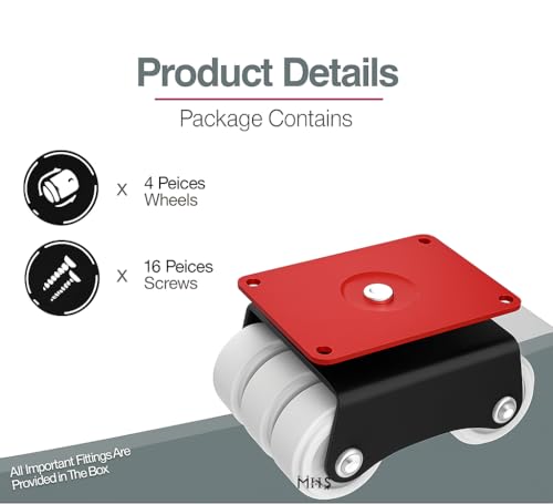 Image of MHS Heavy Duty Revolving Caster Wheels - 360 Rotating Sixer Castor Wheels with Roller | 4pcs with Screws in 1 Set | for Trolley, Furniture, Table, Bed | Made in India (450 KG Load Capacity, 1, Set)