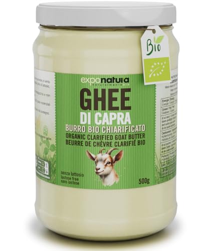 Exponatura Ghee de cabra orgánica - Mantequilla clarificada de cabra - Rica en ácidos grasos saludables y vitaminas - Ideal para paleo y ceto - Tradición ayurvédica - Ghi (500 g)