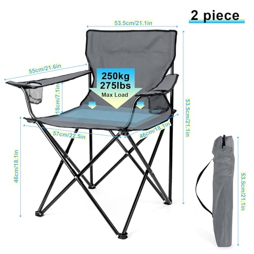 Image of HaSteeL Camping Chair for Adults, Folding Beach Chair Set of 2, Large Foldable Portable Chair for Outdoors Fishing, Hiking, Sporting, Travel, Picnic, Lawn, Hold 275lbs & A Storage Bags (Grey)