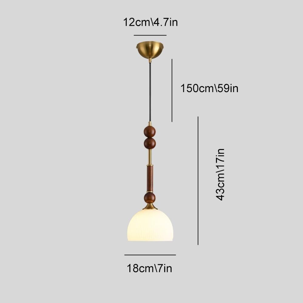 Nowoczesna lampa wisząca z połowy wieku vintage, półkopuła, klosz, lampa wisząca z drewnianymi akcentami, regulowana wysokość, oprawa żyrandolowa do jadalni, przy łóżku, wejściu (cylindryczna)