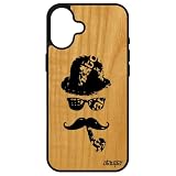 utaupia Cover per iPhone 16+ Plus Legno Silicone Baffi Cover Pipa Charlie Chaplin Pittura Nero Signore 128 GB Disegno Gel Uomo Arte