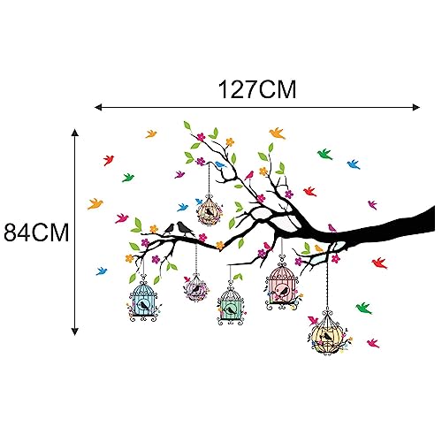 Sticker Yard PVC Vinyl Tree and Flowers Self-Adhesive Wall Sticker Size 127X84cms
