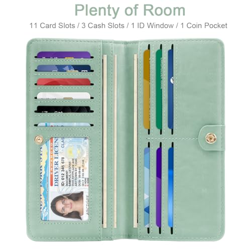 Image of Wallet Women Bifold Faux Crocodile Leather Slim Thin Long Wallets | RFID Blocking, Alligator Texture, Luxury, Credit Cards Holder, Female Woman Ladies Purse,Zipper Coin Pocket, Green Croc