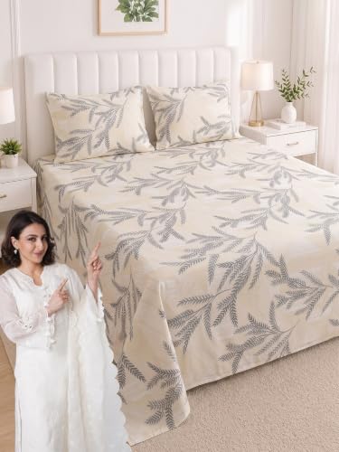 Image of Mafatlal 186 TC Metro Cotton King Size Bedsheet | 108 x 108 Inch|Soft, Breathable & Lightweight | Includes 2 Pillow Covers| Cream Black 2