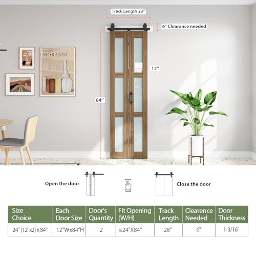 Image of FREDBECK Bifold Barn Door Glass 24X84 (Double 12x84), Brown, for Bathroom