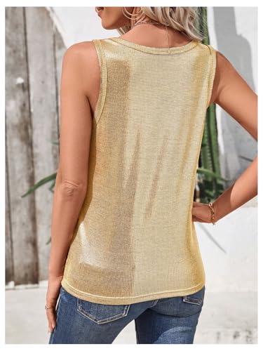 OYOANGLE Women's Metallic Tank Top Scoop Neck Party Sleeveless Glitter Tops2