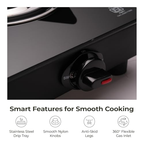 Image of Lifelong 3 Burner Gas Stove with Gas Lighter | Modern Glass Stove with 6mm Toughened Glass | High-Efficient Manual Ignition Cooktop | ISI Certified & LPG Compatible | 360 Flexible Gas Inlet (Black)
