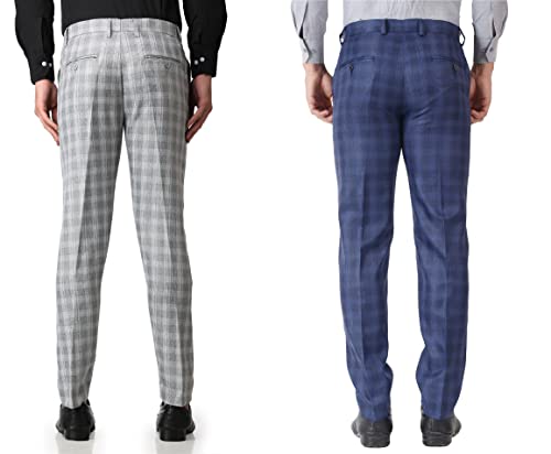 Image of MALENO Men's Polycotton Slim Fit Checkered Trouser |Trousers for Office, Party | Men Formal Pant